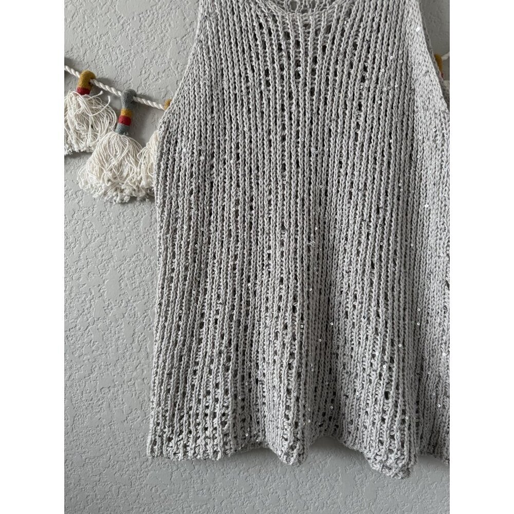 Eileen Fisher Sequin Open Knit Sleeveless Cami Tank Top Coastal Boho Beachy L - Picture 3 of 8